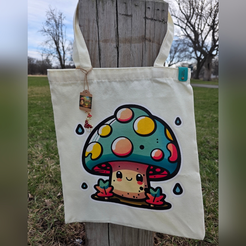 Mooshie Totes +keychain Mushroom Canvas Tote 13x15 NWT - Picture 1 of 4